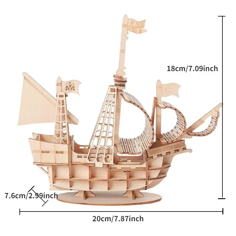 1PC 3D Sailboat Wooden Puzzle Assembly Model Puzzle DIY Wooden Crafts 3D Puzzle Gifts Desktop Decoration