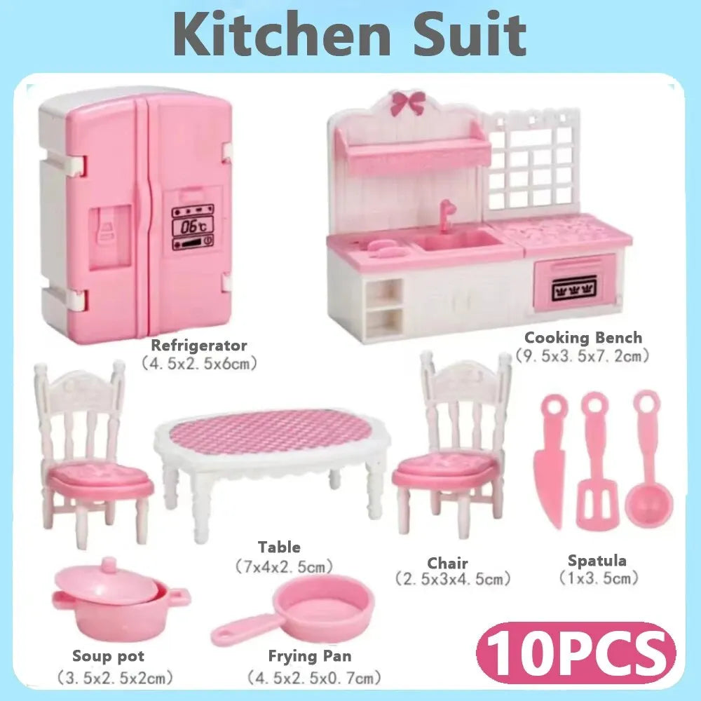 Hot Sale Cute Kawaii Pink 10 Items/Lot Miniature Dollhouse Furniture Accessory Kids Toys Kitchen Cooking Things for Girl Gifts