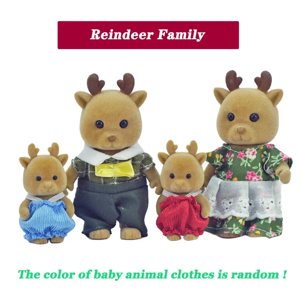 Simulation Forest Reindeer Family Doll Dollhouse Figures Furniture Set DIY Playset Play House Girls Toys Accessories Xmas Gifts